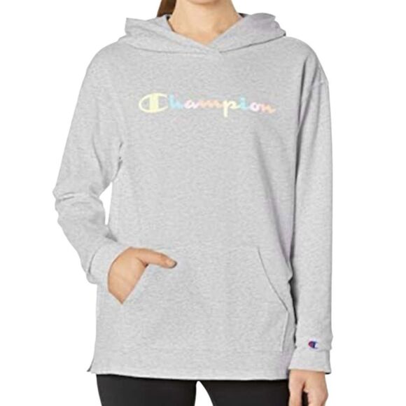 Champion Light Gray Hoodie with Colorful Logo Size Small - Picture 1 of 16